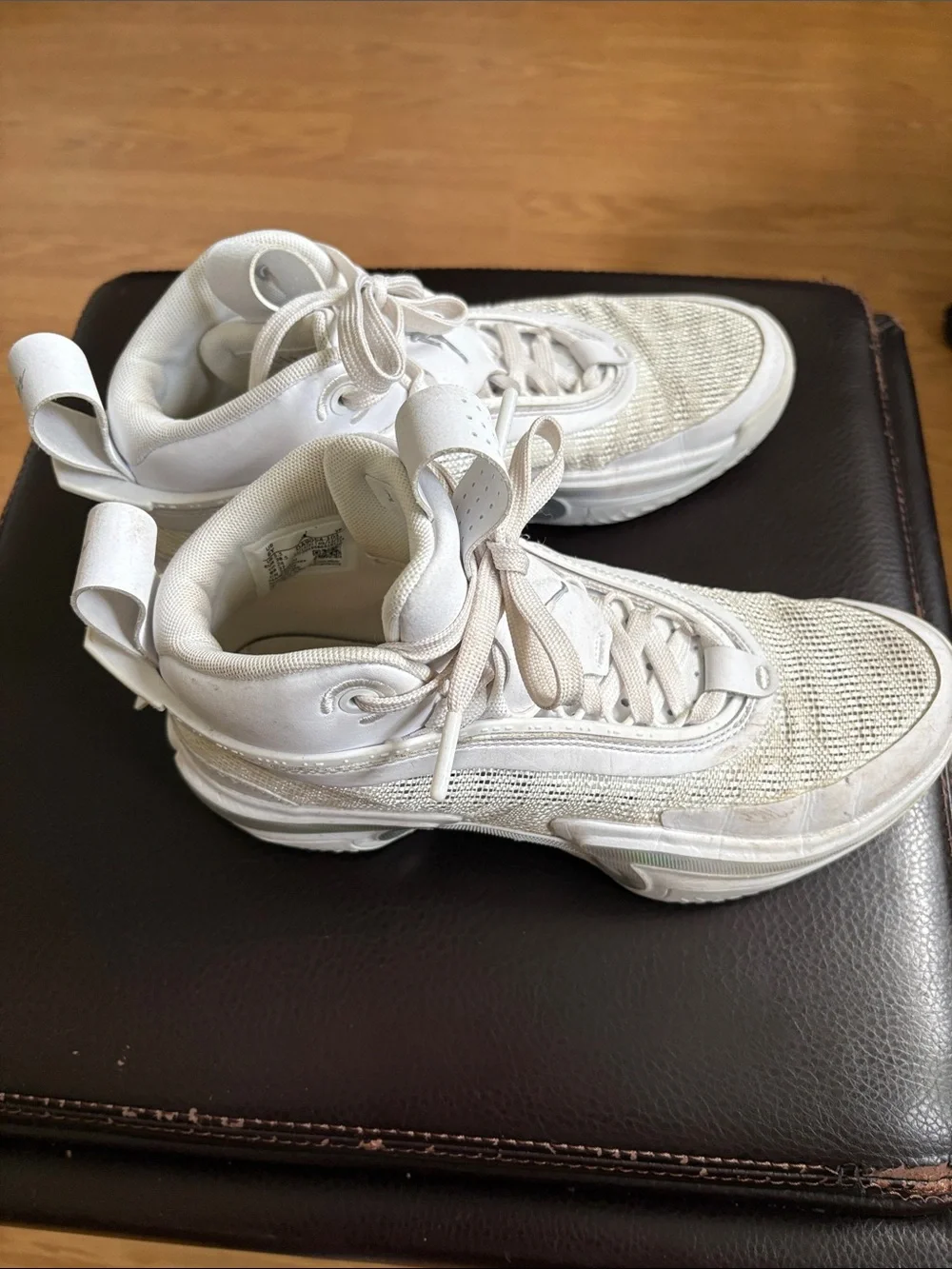 Jordan All-White Mesh and Leather High-Top Sneakers